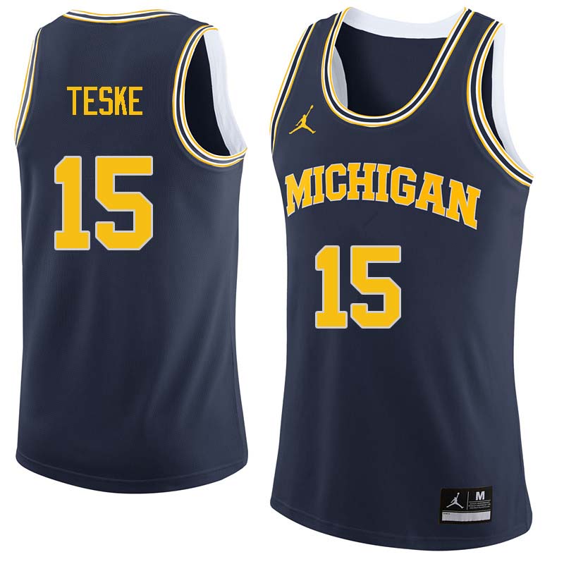 Men #15 Jon Teske Michigan Wolverines College Basketball Jerseys Sale-Navy - Click Image to Close
